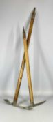 TWO VINTAGE ICE AXES, STEEL PICKS & ASH HANDLES, Alf Bend and Gebr Andenmatten maker's stamps with