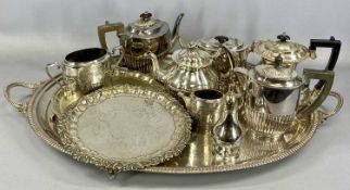 PLATED ITEMS including large oval two-handled tea tray with gadrooned border, 85 x 56cms, two