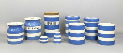 T. G. GREEN CORNISHWARE including seven storage jars, five having covers, salt pot and mustard pot