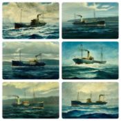 ‡ IEUAN WILLIAMS (Welsh 20th Century) six maritime oil paintings on board - portraits of Port
