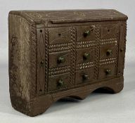 WELSH FOLK ART CARVED SLATE DOORSTOP in the form of bureau chest, metal knob handles (two absent),