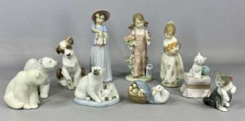 TEN LLADRO FIGURINES comprising girl in pink hat, girl with flowers and bird, girl with oranges,