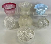 COLLECTION OF GLASS LIGHT SHADES, 19th century and later including an etched Ruby and clear glass