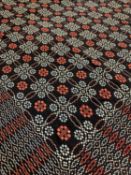 TRADITIONAL WELSH WOOLLEN BLANKET richly decorated in black/red/blue geometric pattern, double