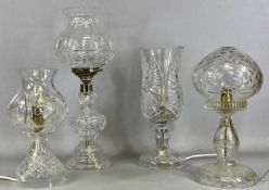 FOUR CUT GLASS TABLE LAMPS & SHADES, 42cms (h) the tallest Provenance: private collection Conwy