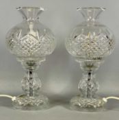 PAIR OF WATERFORD CRYSTAL CUT GLASS TABLE LAMPS & SHADES, 32cms (h) Provenance: private collection