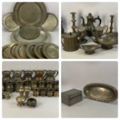 LARGE COLLECTION OF BEATEN & OTHER PEWTER including 19th century 'London Superfine' platter etc