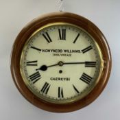 CIRCULAR MAHOGANY CASED DIAL CLOCK, painted dial with black Roman numerals, brass bezel and chain