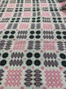 TRADITIONAL WELSH WOOLLEN BLANKET, cream/pink/black geometric pattern, double sided, fringed, 220