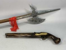REPRODUCTION WEAPONRY, flintlock pistol, the lock plate stamped London, with ramrod, 47cms (l) and a