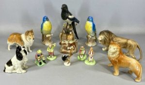 COLLECTION OF CERAMIC ANIMAL FIGURES including Goebel perched magpie, 27cms (h), a Melba Ware