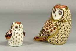 TWO ROYAL CROWN DERBY PAPERWEIGHTS being 'Owl' and 'Owlet' with gold stoppers, printed marks in red,