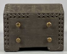 WELSH FOLK ART CARVED SLATE DOORSTOP in the form of a bureau chest, brass knob handles, 13.5 (h) x