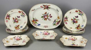 DERBY PORCELAIN DINNER SERVICE, 19th century, with gilded, moulded border and hand painted floral