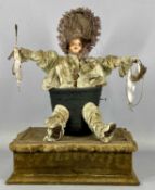 20TH CENTURY STYLE FRENCH MUSICAL AUTOMATON DOLL of a seated girl with hoop and stick, musical