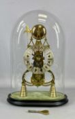 BRASS SKELETON CLOCK, late 19th century, the steeple cage with three spires, pierced silvered