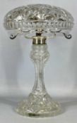 CLEAR CUT GLASS TABLE LAMP, early 20th century with circular spread foot, baluster column and