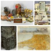 GROUP OF COLLECTABLES ANTIQUE & LATER including a large copper ale jug with loop handle, 22cms (