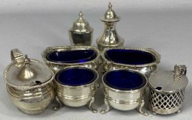 GROUP OF SILVER CONDIMENTS including pair of oval open salts with pad feet, London 1940, pair of