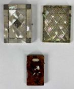 VICTORIAN MOTHER OF PEARL & SILVER VENEERED CARD CASE with concertina interior, 11 x 7.5cms, another