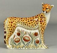 ROYAL CROWN DERBY 'CHEETAH' PAPERWEIGHT with gold stopper, printed mark in red, boxed Provenance: