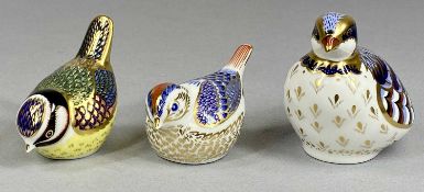 THREE ROYAL CROWN DERBY PAPERWEIGHTS being 'Red-legged Partridge', 'Goldcrest' and 'Blue Tit' with