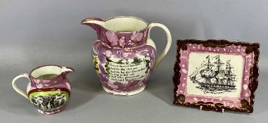 19TH CENTURY SUNDERLAND LUSTRE comprising large jug with view of Sunderland bridge and verse. 'A