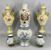 GROUP OF CONTINENTAL CERAMICS including a pair of Royal Bonn lidded two-handled vases, panels