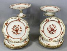 WEDGWOOD DESSERT SERVICE with rust floral decoration and gilded border including tall comport, 23.