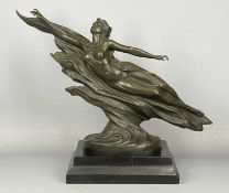 AFTER CHARLES COUCHET 20TH CENTURY BRONZED FIGURE of a reclining scantily clad female, on