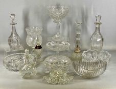 COLLECTION OF CUT GLASSWARE including a Georgian hobnail cut glass 'thistle' vase, 25cms (h), tall