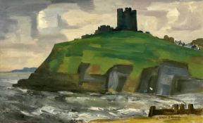 ROBERT E. HUGHES FRSA (Welsh 20th century) oil on board - entitled verso 'Criccieth Castle',
