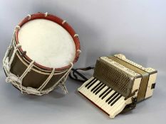 HOHNER STUDENT III CASED ACCORDIAN & VINTAGE MARCHING BAND'S DRUM, 36cms (h) x 37cms (diam.)