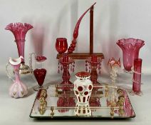 ANTIQUE DECORATIVE GLASSWARE being 19th century and later including ruby glass pipe, 36cms (h),