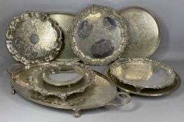 GROUP OF SILVER-PLATED ITEMS including oval two-handled tea tray, oval galleried tray, various