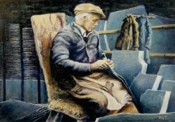 ARNOLD JONES (Welsh 20th century) limited edition 1/100 colour print - 'Quarryman Splitting