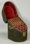 GEORGE III SHAGREEN COVERED KNIFE BOX with hinged sloping cover, demilune body, gilded brass