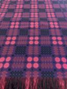 TRADITIONAL WELSH WOOLLEN BLANKET, purple/black/pink geometric pattern, double sided, fringed, 232 x