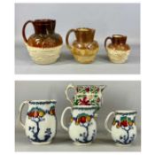 COLLECTION OF ENGLISH CERAMIC JUGS including William IV creamware jug with moulded handle, painted