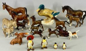 COLLECTION OF BESWICK ANIMALS including duck model 817, donkey and foal, four piece penguin set, one