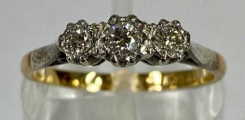 18CT GOLD PLATINUM THREE-STONE DIAMOND RING, size M, 2.3gms Provenance: private collection Anglesey