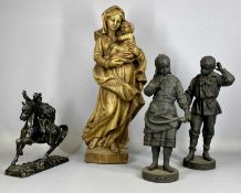 PAIR OF VICTORIAN PAINTED SPELTER FIGURES, boy and girl, 36cms (h), painted spelter figure of
