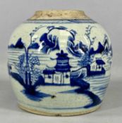 CHINESE BLUE & WHITE GINGER JAR, late 18th century, decorated with a continuous landscape, 20cms (h)
