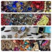 VARIOUS COSTUME JEWELLERY including necklaces, brooches, beads, bangles etc. contained in five boxes