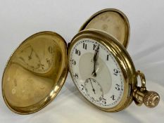 LIMIT 9CT GOLD CASED FULL HUNTER POCKET WATCH, keyless, enamel dial with Arabic numerals and