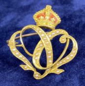 FINE QUALITY EDWARD VII CORONATION BROOCH in Art Nouveau style, designed as the date 1902, set