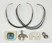 SILVER/WHITE METAL JEWELLERY including contemporary elephant brooch with textured finish, stamped