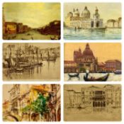 VARIOUS ARTISTS/MEDIUMS - group of Venetian pictures including David Baxter oil on board 'Gondolas',