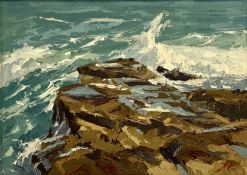 ‡ JAMES FRY (British 1911-1985) oil on board - coastal landscape with waves, monogrammed lower