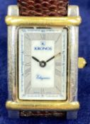 KRONOS ELIGANCE LADIES' WRISTWATCH with rectangular yellow/white metal case, silvered dial with